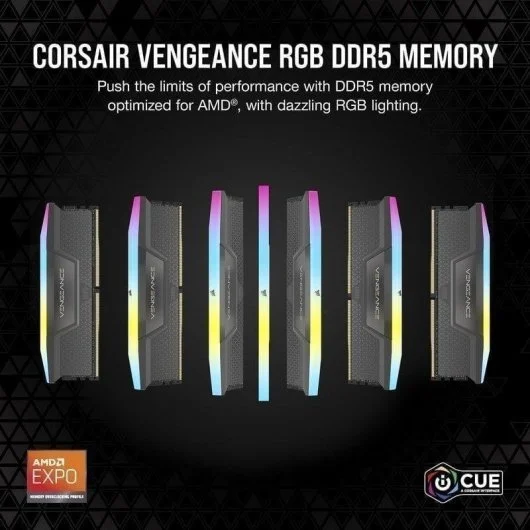 Memoria RAM Corsair Vengeance RGB 32GB (2x16GB) DDR5 6000MHz CL38 Gris